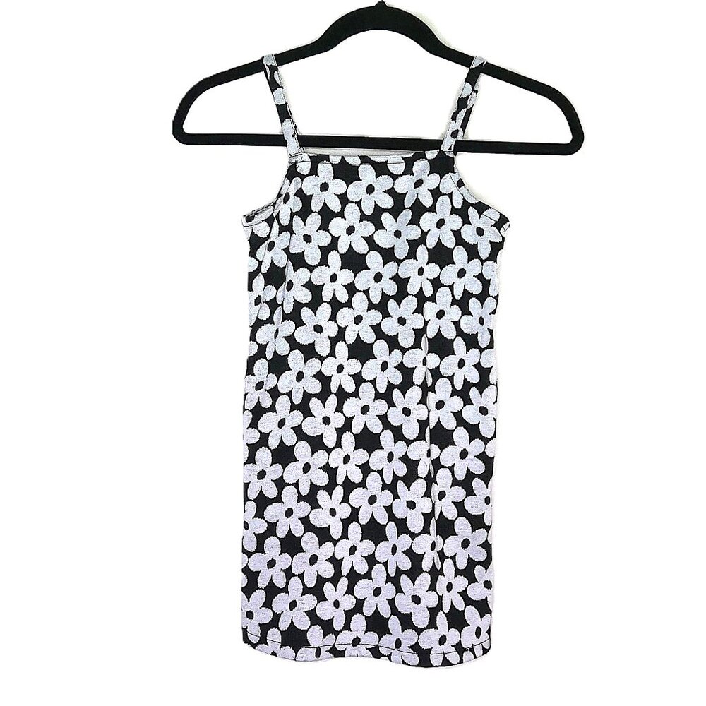 Old Navy Daisy Floral Girl's Dress Knit Stretch Black & Light Gray EUC S (6-7)